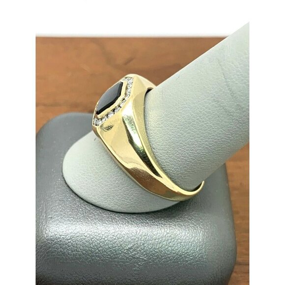 Diamond Black Onyx Ring 0.25ctw 14k Yellow Gold Unisex Size 11 Estate Je… - Picture 7 of 13